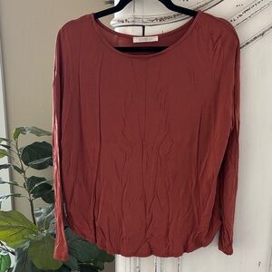 SIVANA Long Sleeve Top Bamboo Viscose Spandex Rust Relaxed Fit Women Small